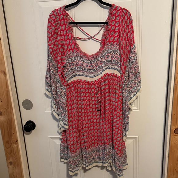 Free People Tops - Free People Red, Blue and Cream Patterned Tunic/dress